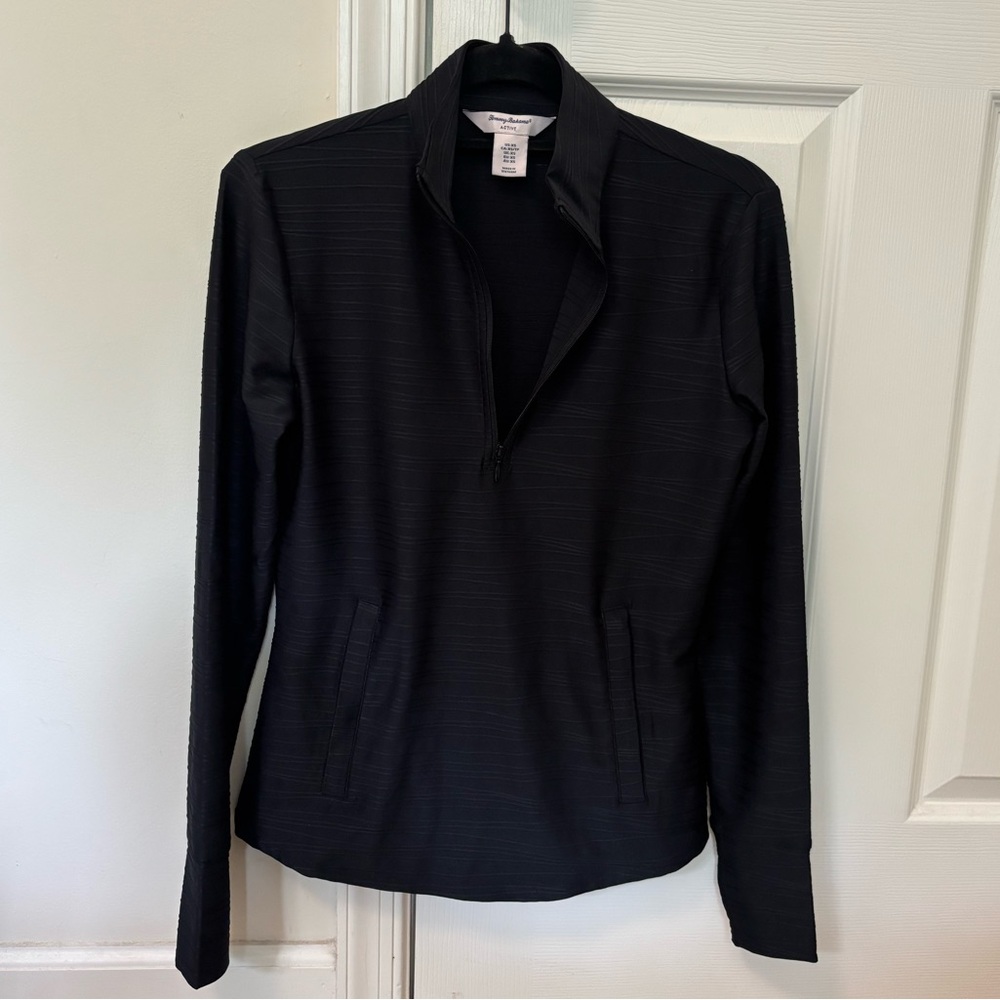 Tommy Bahama Quarter Zip with Raised Horizontal Line Detaining and Front Pocket